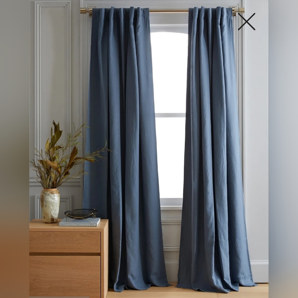 NWT! Quince Linen Blue Blackout Curtains, 48" x 96"- 2 Panels. (E47)